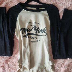 Forever 21 Black and Cream Long Sleeve Tee